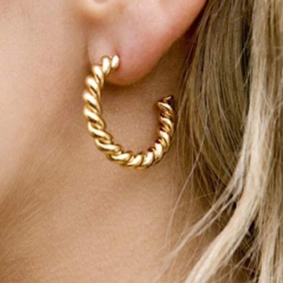 Twisted Gold 925 Hoop Earrings - Picture 1 of 6